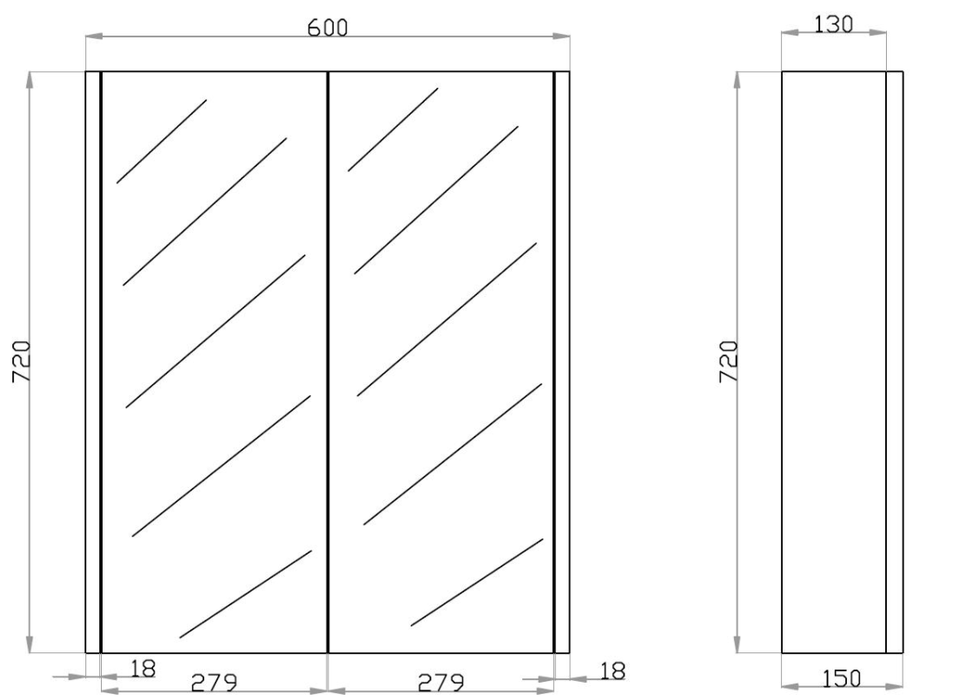 600-1500*720*150mm Poseidon Wood Grain Dark Oak PVC Filmed On High Density MDF Board Rectangle Shaving Cabinet