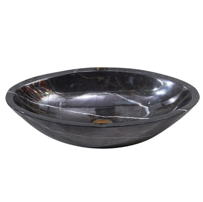 600*380*150mm Black Marble Stone Oval Above Counter Art Basin
