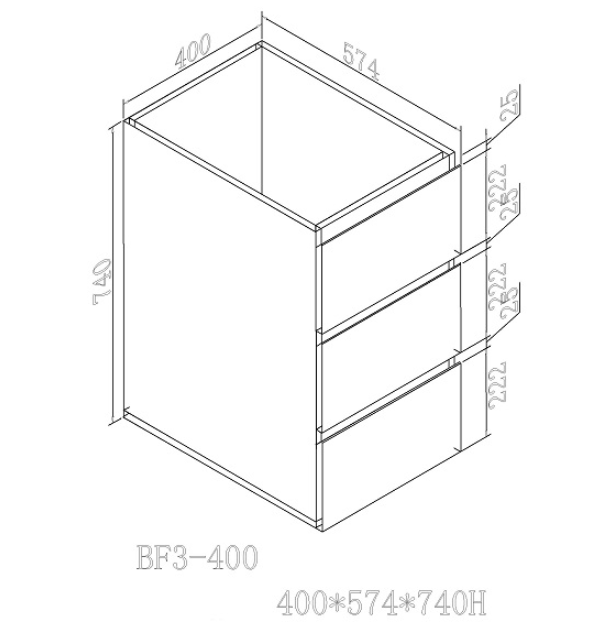 400-700*574*700mm White poly finish 3 Drawer Floor Cabinet Finger Pull Pencil Ddge