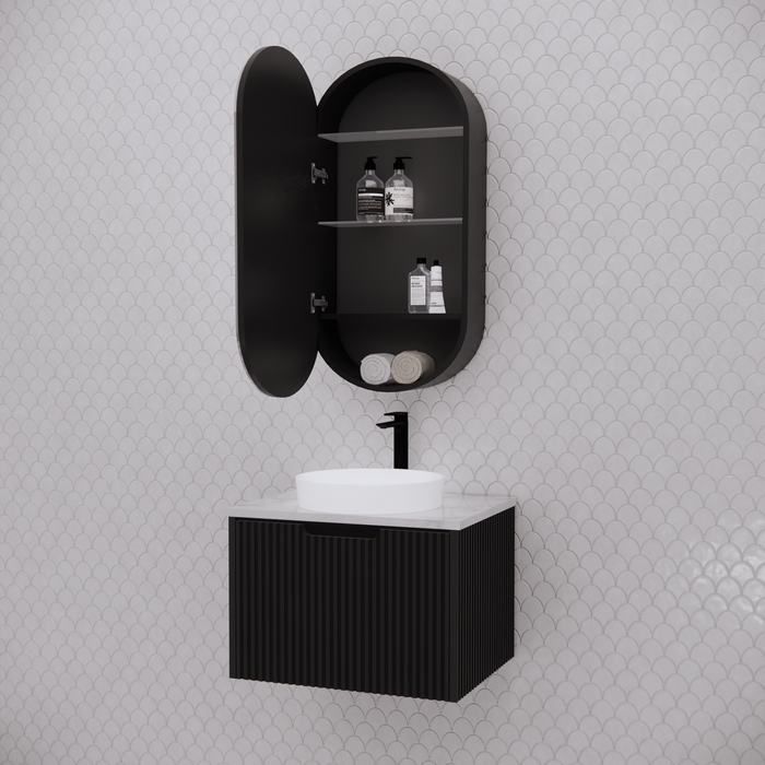450*870*140mm ABS London Oval Matt Black/Matt Mirror White Shaving Cabinet