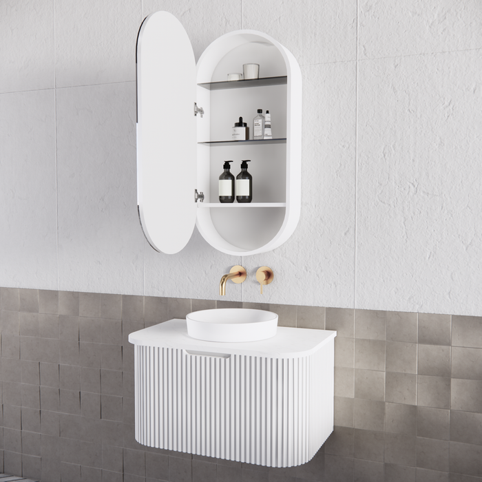 450*870*140mm ABS London Oval Matt Black/Matt Mirror White Shaving Cabinet