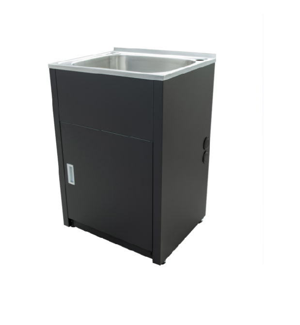 610*510*870mm 45L 304 Stainless Steel Laundry Tub with Black Metal Cabinet - HD reno