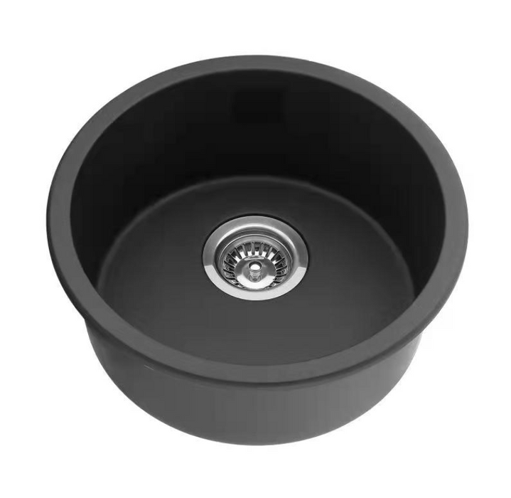 466*466*210mm Kitchen Undermount Single Bowl Quartz Matte Black Sink with Waste