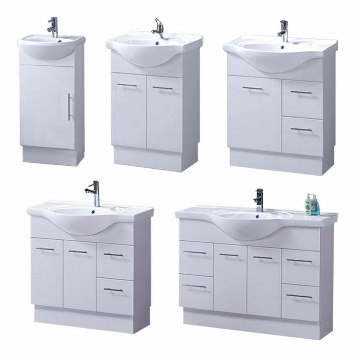 450-1200mm ROMA Semi-recessed White China Top With T Bar Handle Freestanding Bathroom Vanity