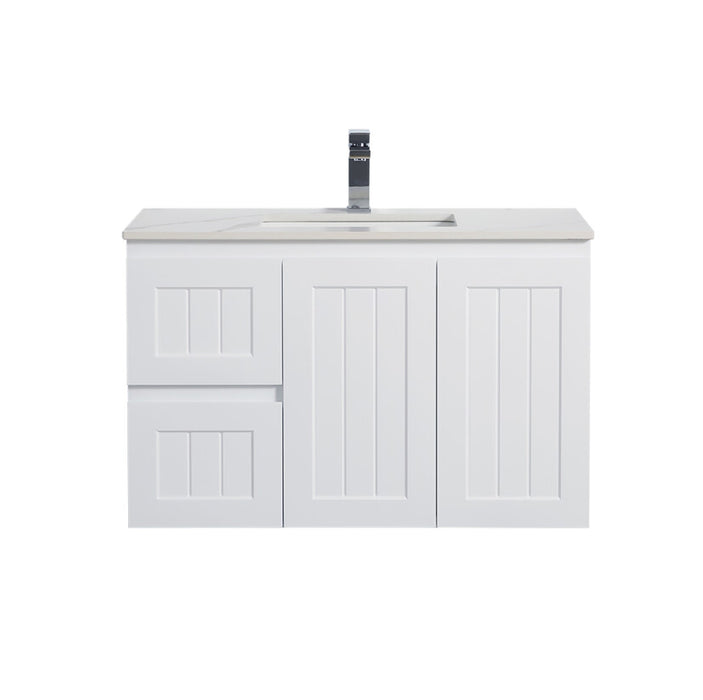 900-1500*460mm Acacia Matte White Bathroom Vanity Wall Hung Left/Right Drawers Cabinet Only and Ceramic/Stone Top Available - HD reno
