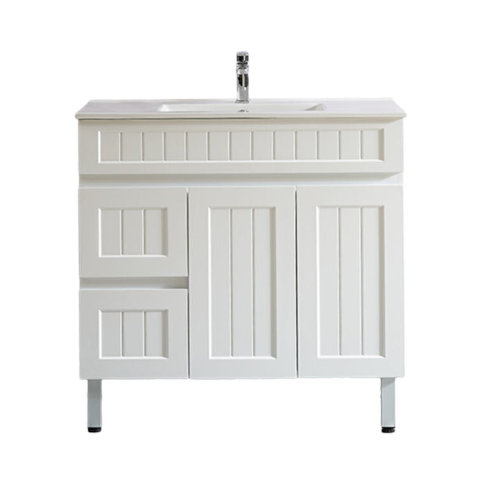 900-1500*460mm Acacia Matte White Bathroom Vanity Freestanding With Legs Left/Right Drawers Cabinet Only and Ceramic/Stone Top Available - HD reno