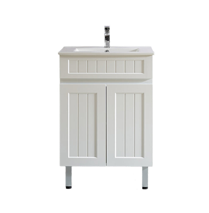 600-750*460mm Acacia Matte White Bathroom Vanity Freestanding With Kickboard Left/Right Drawers Cabinet Only and Ceramic/Stone Top Available - HD reno