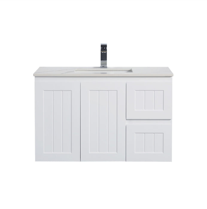 900-1500*460mm Acacia Matte White Bathroom Vanity Wall Hung Left/Right Drawers Cabinet Only and Ceramic/Stone Top Available - HD reno
