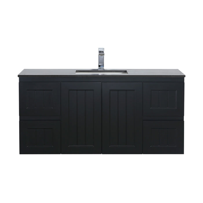 900-1500*460mm Acacia Matte Black Bathroom Vanity Wall Hung Left/Right Drawers Cabinet Only and Ceramic/Stone Top Available - HD reno