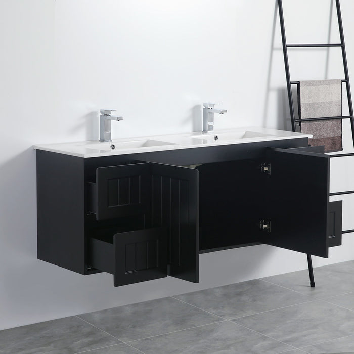900-1500*460mm Acacia Matte Black Bathroom Vanity Wall Hung Left/Right Drawers Cabinet Only and Ceramic/Stone Top Available - HD reno
