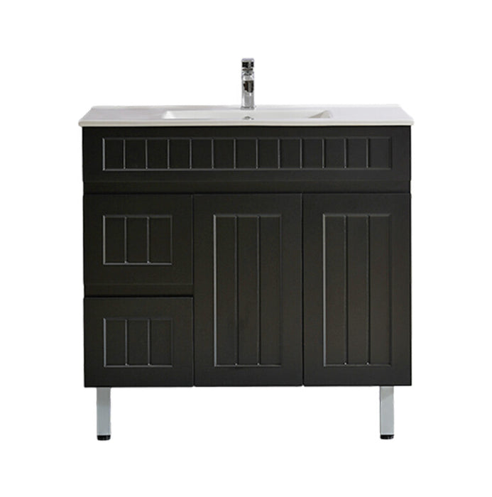 900-1500*460mm Acacia Matte Black Bathroom Vanity Freestanding With Kickboard Left/Right Drawers Cabinet Only and Ceramic/Stone Top Available - HD reno