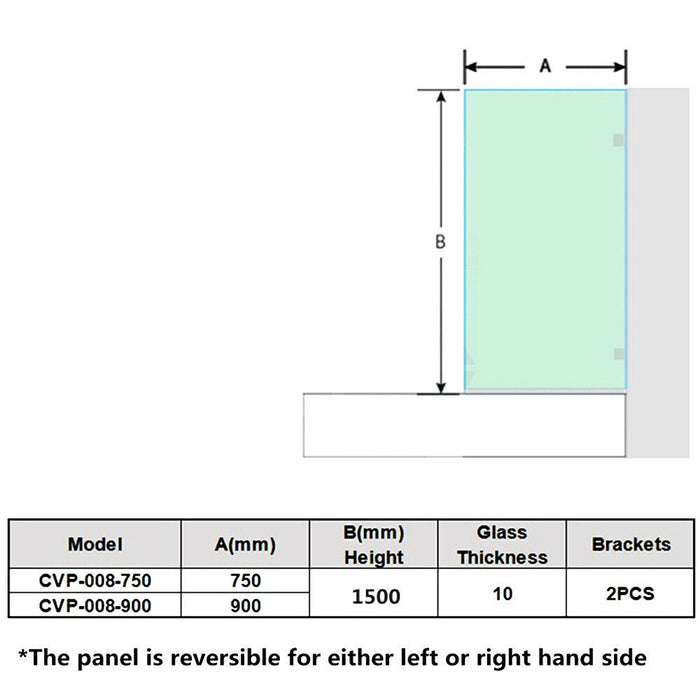 750/900x1500mm 10mm Tempered Bathtub Fixed Panel Black/Brushed Gold/Brushed Nickle/Chrome/Gun Metal Frameless Shower Screens - HD reno