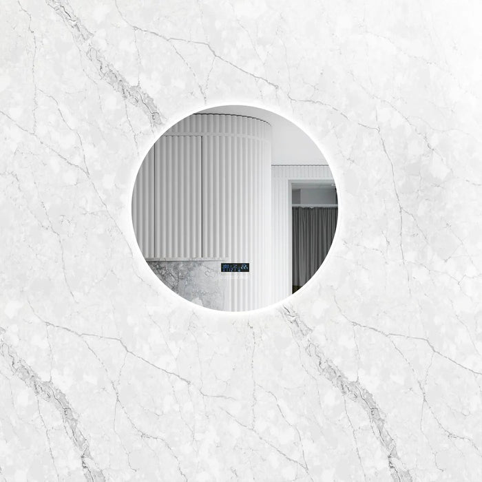 800*800mm BOSTON Stone Framed Anti-fog Copper-free Round LED Mirror With Bluetooth Speaker