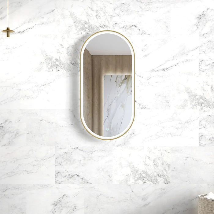 900*450mm NOOSA Gold Framed Anti-fog Copper-free Oval Pencil Edge LED Mirror