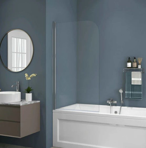 750/900x1500mm Over Bathtub Chrome/Matt Black Hardware 6mm Glass Swing Panel Shower Screens - HD reno