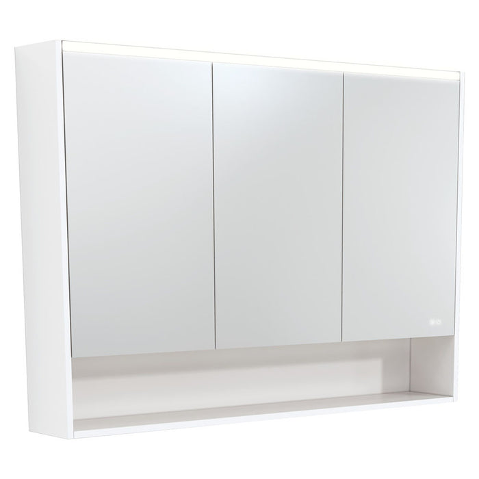 750-1200*850*180mm Fienza Gloss White Copper-free Glass Rectangle Pencil Edge LED Shaving Cabinet With Shelf