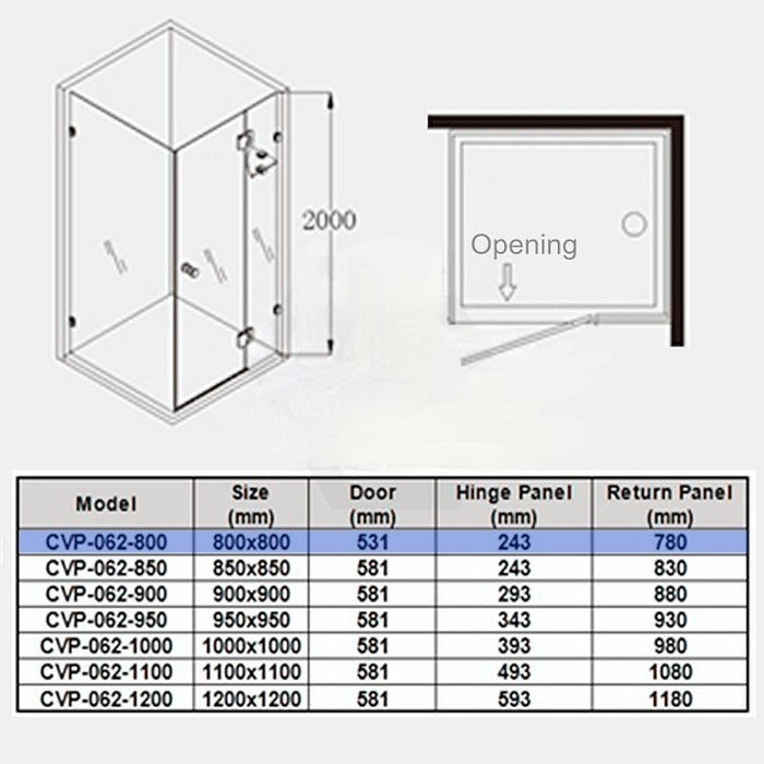 800-1200mm 10mm Glass Square Pivot Door With Return Panel Chrome Frameless 2000mm Height Shower Screens - HD reno