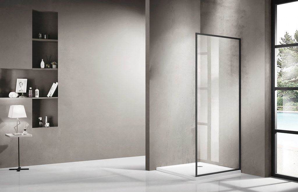 900-1200x2100mm 10mm Tempered Black Fully Framed Single Door Fixed Panel Walk-in Glass Shower Screens - HD reno