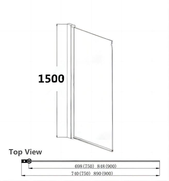 750/900x1500mm Over Bathtub Chrome/Matt Black Hardware 6mm Glass Swing Panel Shower Screens - HD reno