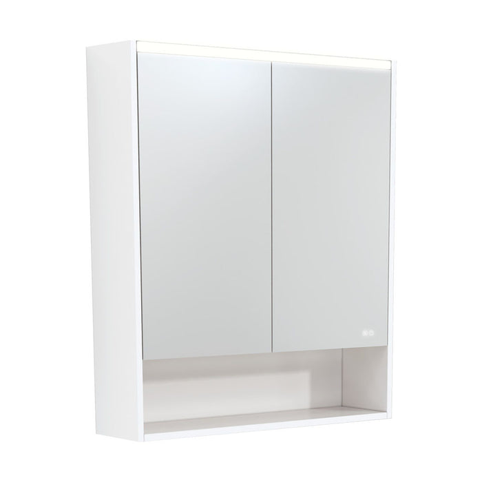 750-1200*850*180mm Fienza Satin White Copper-free Glass Rectangle Pencil Edge LED Shaving Cabinet With Shelf