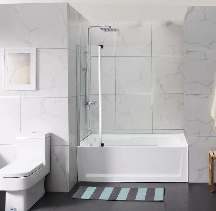 1000/1200x1500mm Covey Fixed and Swing Over Bathtub 6mm Tempered Glass Chrome / Black Shower Screens - HD reno