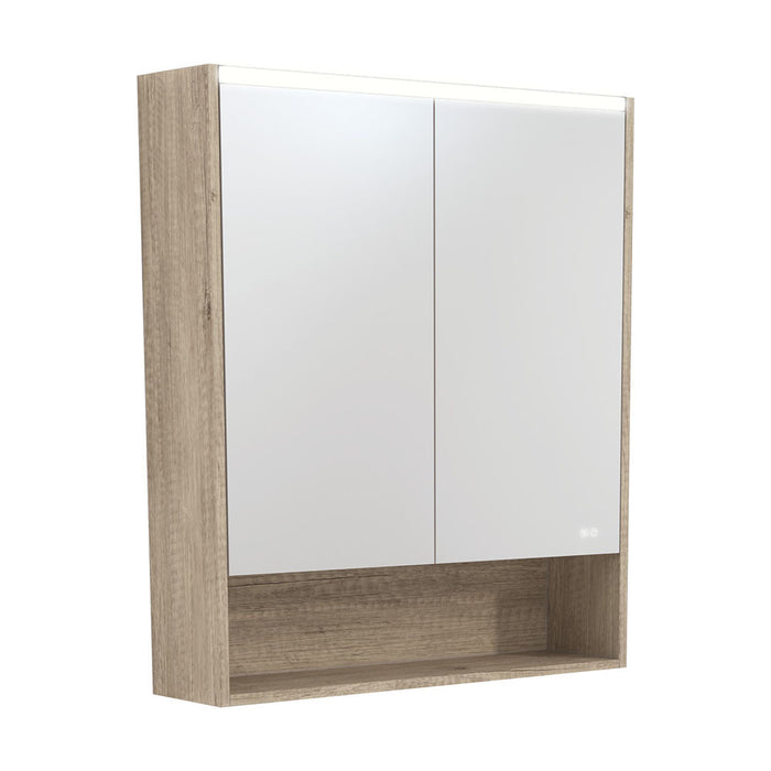 750-1200*850*180mm Fienza Scandi Oak Copper-free Glass Rectangle Pencil Edge LED Shaving Cabinet With Shelf