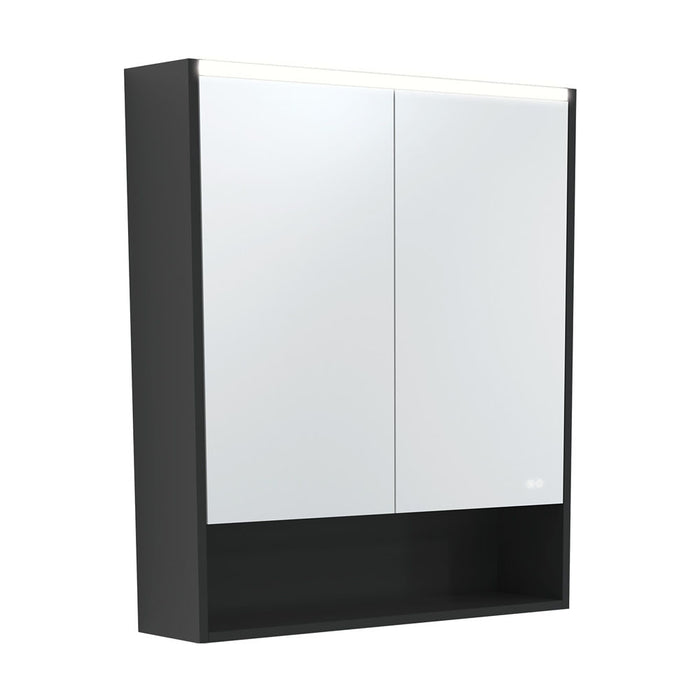 750-1200*850*180mm Fienza Satin Black Copper-free Glass Rectangle Pencil Edge LED Shaving Cabinet With Shelf