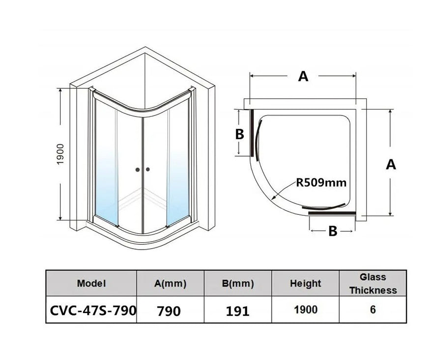 Covey NC046 Semi-Frameless Curved Sliding Door Chrome / Black Fittings Shower Screens - HD reno