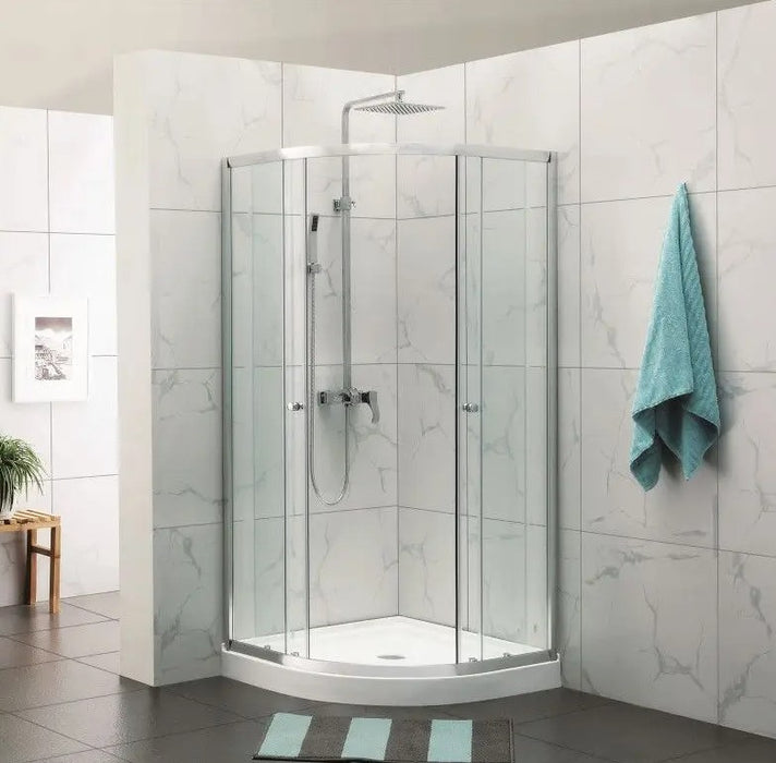 Covey NC046 Semi-Frameless Curved Sliding Door Chrome / Black Fittings Shower Screens - HD reno