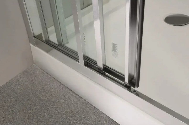 840-1210mm 6mm Tempered Glass L Shape 3 Panels Sliding Door Chrome Framed Shower Screens - HD reno