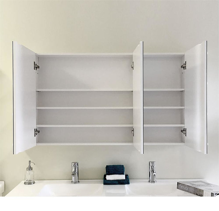 1200*720*150mm Fienza Gloss White E1 MDF Board Copper-free Glass Rectangle Pencil/Bevel Edge Shaving Cabinet With Shelf