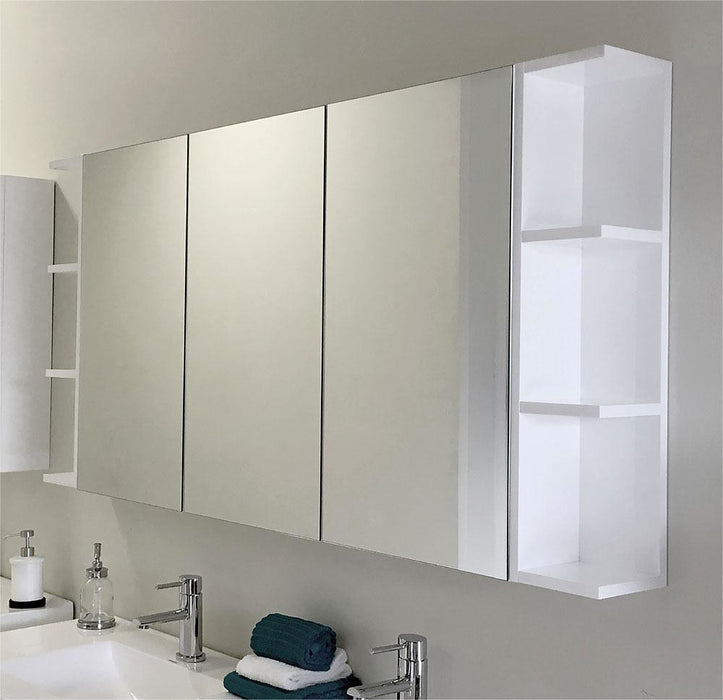 1200*720*150mm Fienza Gloss White E1 MDF Board Copper-free Glass Rectangle Pencil/Bevel Edge Shaving Cabinet With Shelf