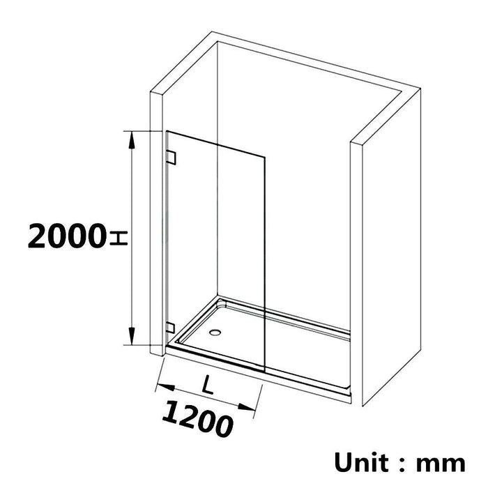 200-1200mm 10mm Toughened  Black/Gun Metal  Frameless Single Door Fixed Panel Shower Screens - HD reno