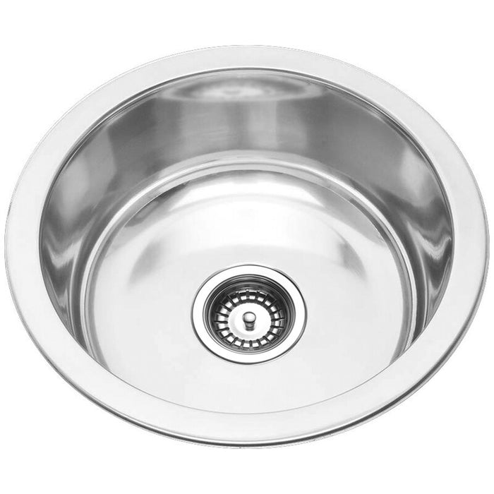 430*430*170mm BK Traditionell 304 Stainless Steel Chrome Round Top Mount Single Bowl Laundry Kitchen Sink - HD reno