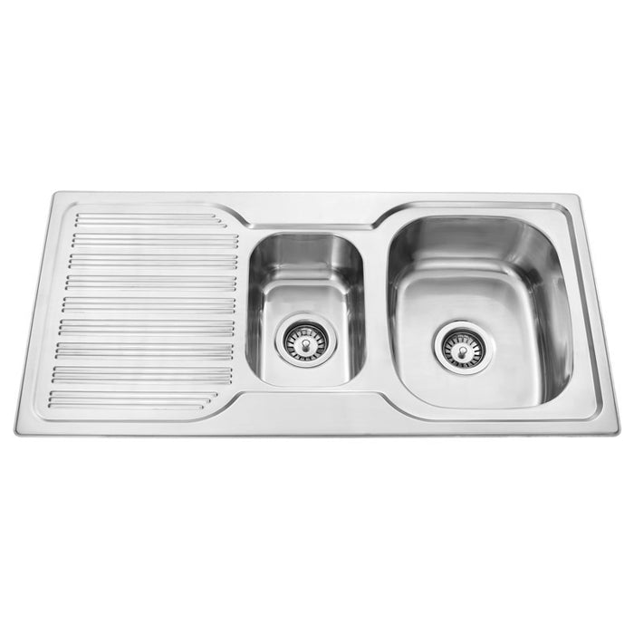 980*480*170mm BK Traditionell 304 Stainless Steel Top Mount Chrome Square Corner 1 and 1/4 Bowl with Drainer Laundry Kitchen Sink