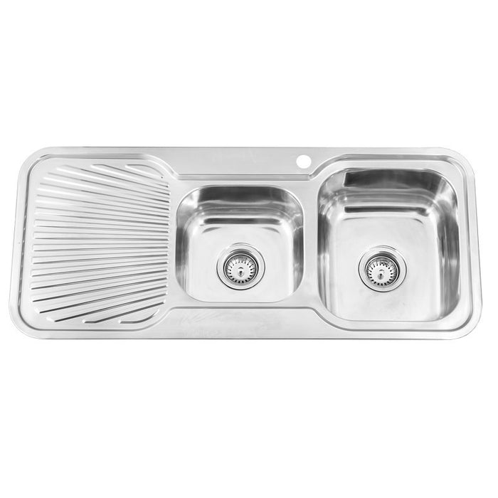 1080*480*170mm BK Traditionell 304 Stainless Steel Round Top Mount 1 and 3/4 Bowl Wirh Drainer Laundry Kitchen Sink