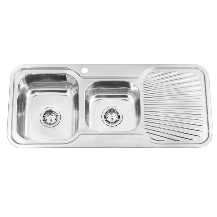 1080*480*170mm BK Traditionell 304 Stainless Steel Round Top Mount 1 and 3/4 Bowl Wirh Drainer Laundry Kitchen Sink