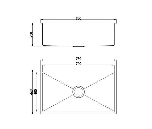 720*440*230mm BK Arcko LUX Top Mount / Under Mount Chrome Square 304 Stainless Steel Single Bowl Laundry Kitchen Sink - HD reno