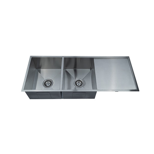 1140*440*230mm BK Quad Lux Stainless Steel Chrome Square Top Mount / Under Mount Double Bowls With Drainer Laundry Kitchen Sink - HD reno