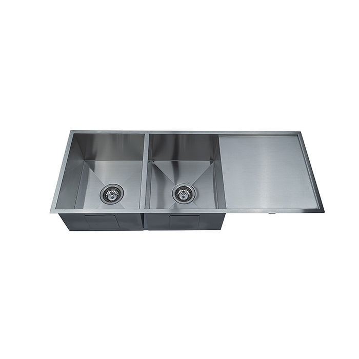 1140*440*230mm BK Quad Lux Stainless Steel Chrome Square Top Mount / Under Mount Double Bowls With Drainer Laundry Kitchen Sink - HD reno