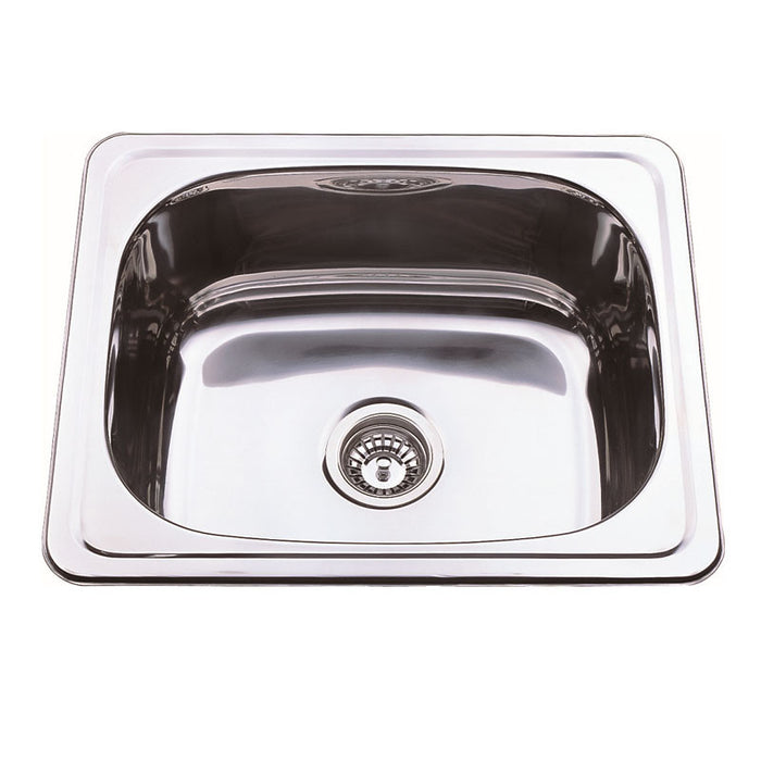 555*455*520mm BK Traditionell 35L 304 Stainless Steel Chrome Square Top Mount Single Bowl Laundry Kitchen Sink - HD reno