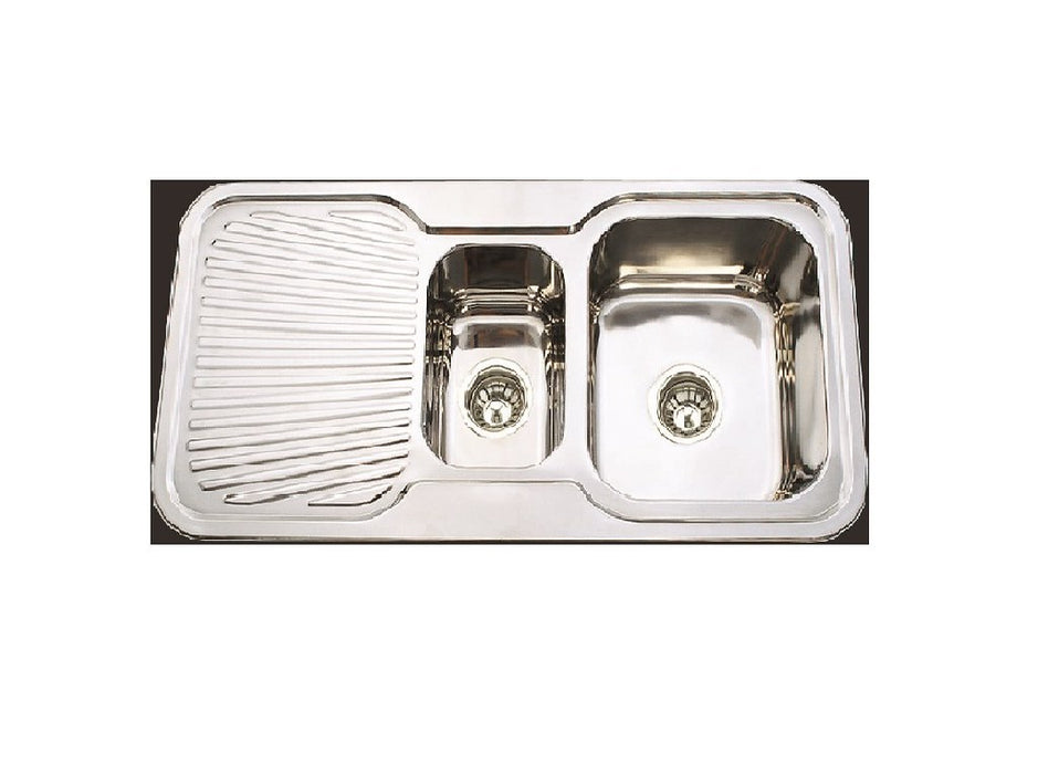 980*480*170mm BK Traditionell 304 Stainless Steel Top Mount Chrome Round Corner 1 and 1/4 Bowl with Drainer Laundry Kitchen Sink