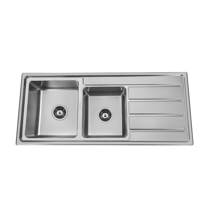1160*500*200mm BK Traditionell 304 Stainless Steel Square Top Mount 1 and 3/4 Bowl Wirh Drainer Laundry Kitchen Sink
