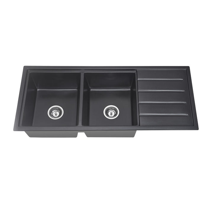 1160*490*230mm BK Arcko Granite Matte Black Square Top Mount / Under Mount With Drainer Laundry Kitchen Sink - HD reno