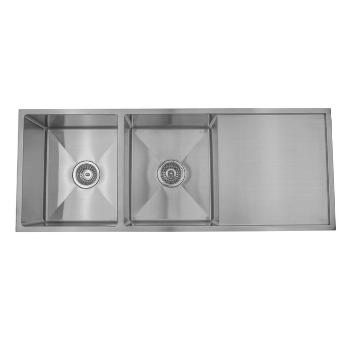 1140*440*230mm BK Arcko LUX 304 Stainless Steel Chrome Square Top Mount / Under Mount Double Bowls With Drainer Laundry Kitchen Sink - HD reno