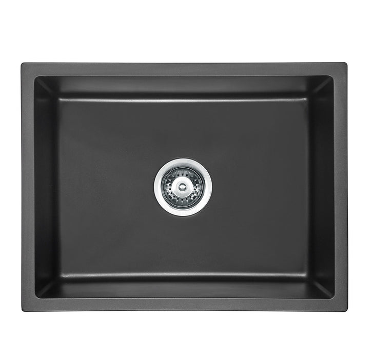 590*450*230mm BK Arcko Granite Matte Black Square Top Mount / Under Mount Single Bowl Laundry Kitchen Sink - HD reno