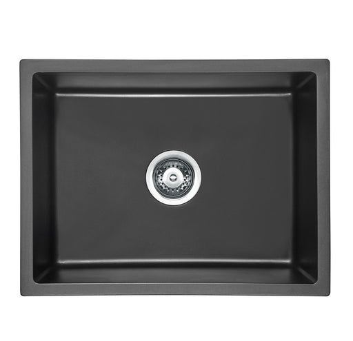 590*450*230mm BK Arcko Granite Matte Black Square Top Mount / Under Mount Single Bowl Laundry Kitchen Sink - HD reno