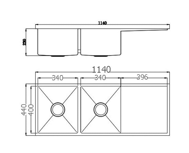 1140*440*230mm BK Arcko LUX 304 Stainless Steel Chrome Square Top Mount / Under Mount Double Bowls With Drainer Laundry Kitchen Sink - HD reno