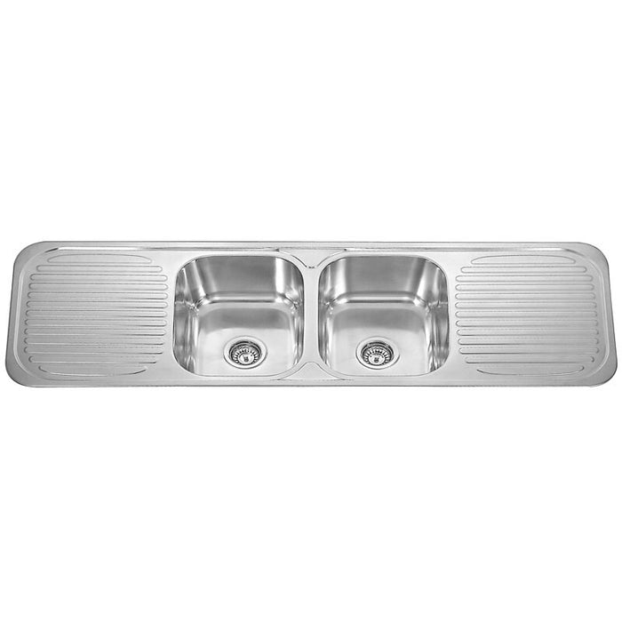 1380*480*180mm BK Traditionell 304 Stainless Steel Chrome Square Top Mount Double Bowls With Drainer Laundry Kitchen Sink - HD reno