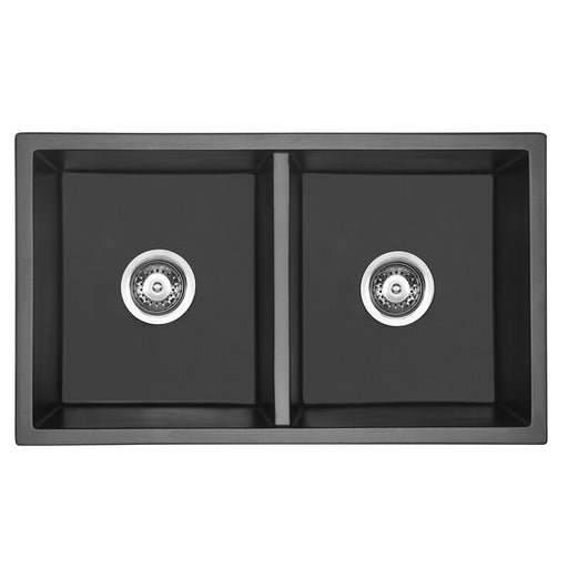 770*450*230mm BK Arcko Granite Matte Black Square Top Mount / Under Mount Double Bowls Laundry Kitchen Sink - HD reno